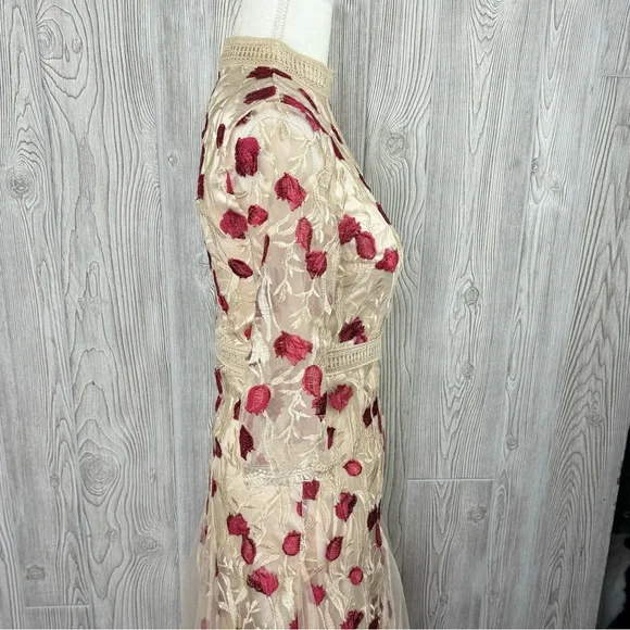 boutique floral embroidered midi dress M vintage look victorian fit & flare NWOT - Picture 9 of 12